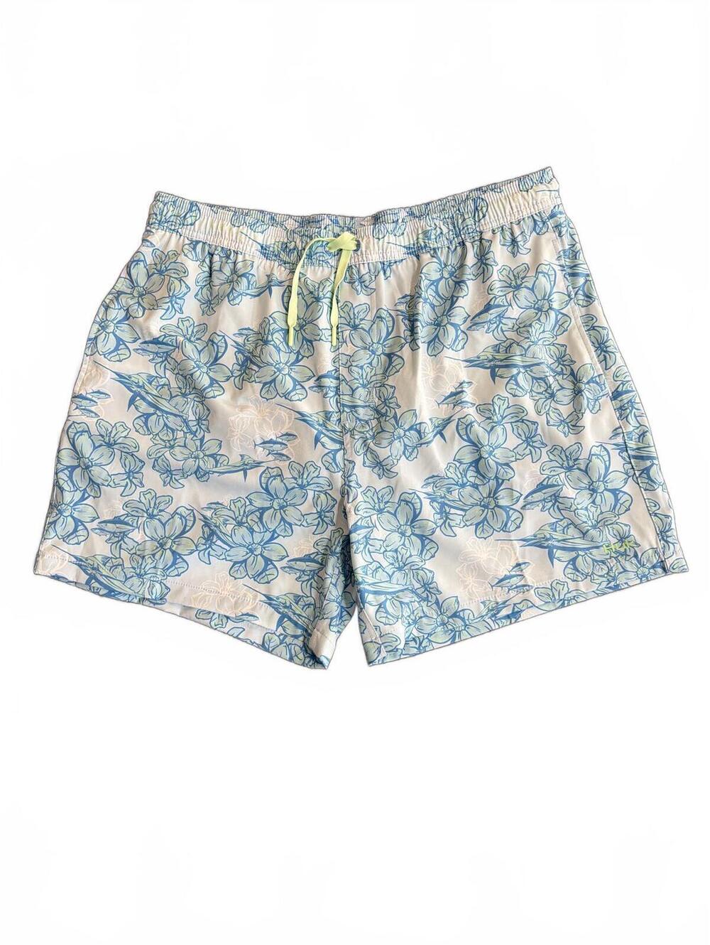 Huk XL Blue Floral Fishing/Swim Shorts Size XL Hawaiian Fish Beach